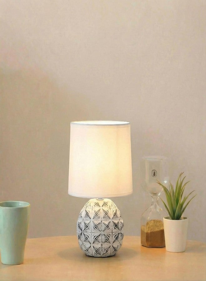 Decor & More Modern Ceramic Base Bedside LED Table Lamp | Table Lamps for Home Decoration and Bedroom Decor with On/Off Button | Night Lamp with Cotton Fabric Shade (Bulb not Included), White - Image 1